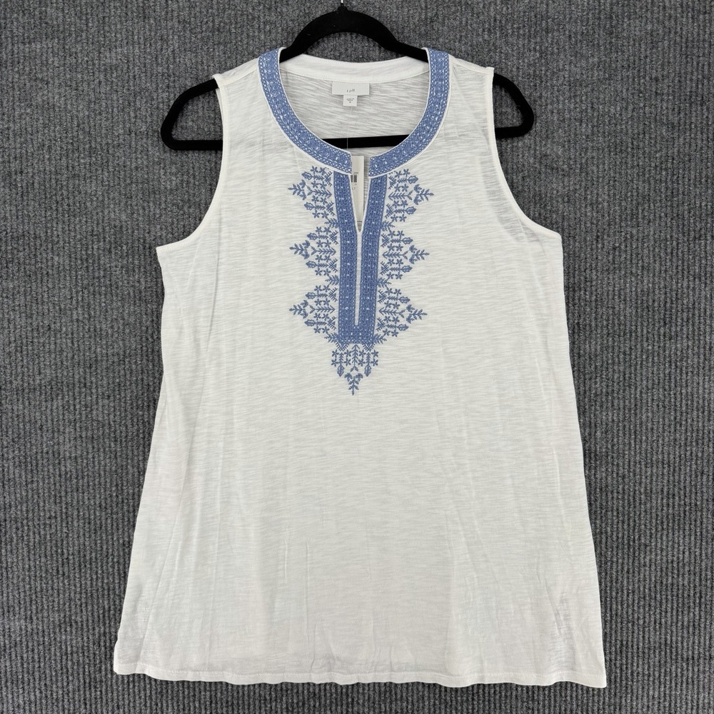 J.Jill embroidered split neck tank top womens Medium boho Tencel coastal NWT